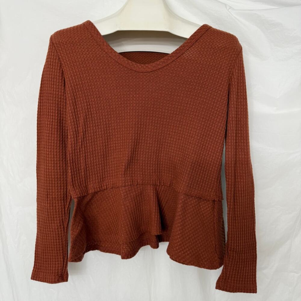 PAPER CRANE Dusty Rose Pink Long Sleeve Waffle Knit Top - Medium